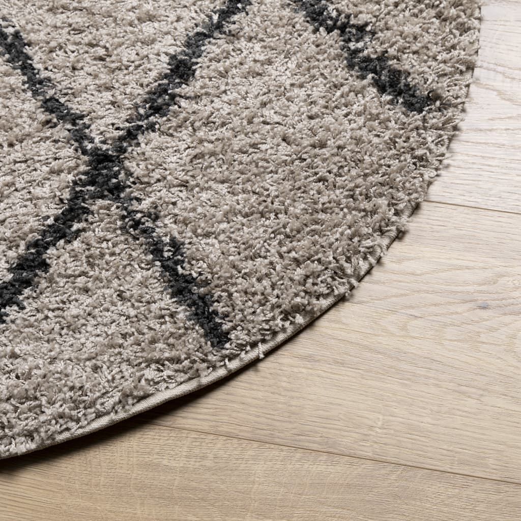 Vidaxl Alfombra De Pelo Largo Moderna Pamplona Beige Antracita Ø 80 Cm_3