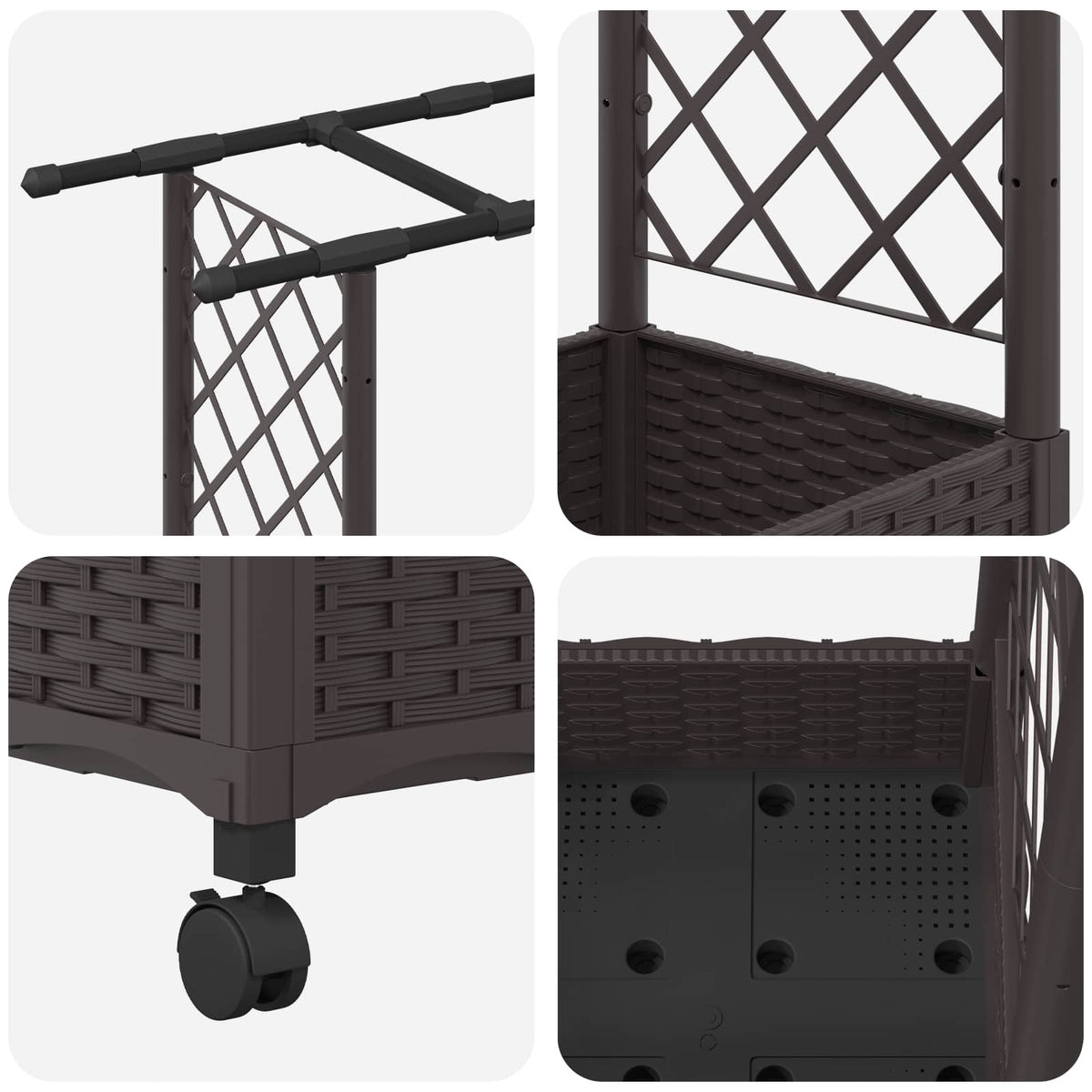 Cama Elevada Con Trellis Y Techo Marrón 203 X 40 X 127 Cm Pp_5