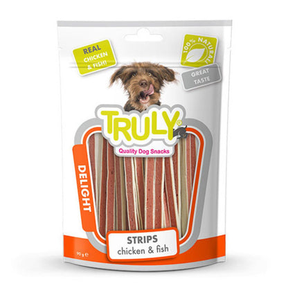 Snack Para Perro Barritas De Pollo Y Pescado Truly 15 Boslas X 90 Gr_0