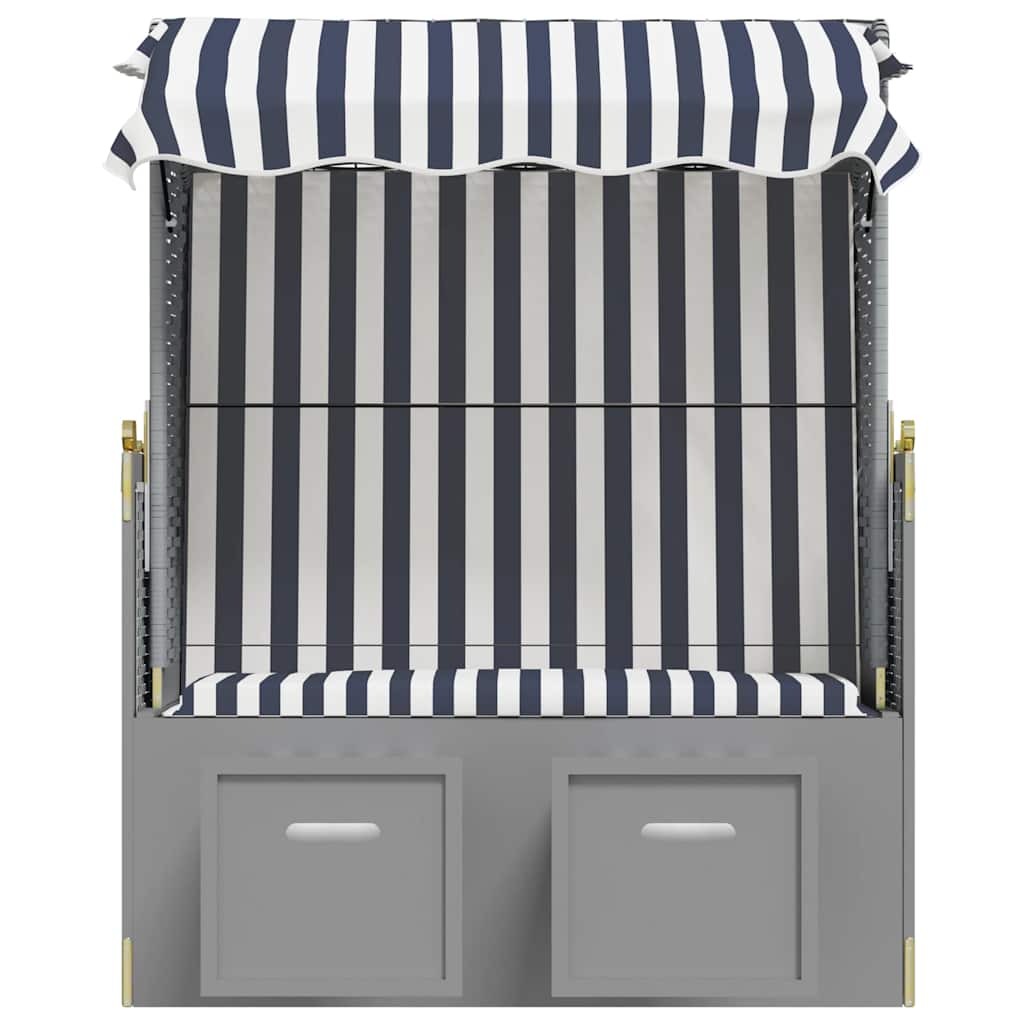 Silla Playa Strandkorb Con Dosel Ratán Pe Y Madera Azul Blanco_4