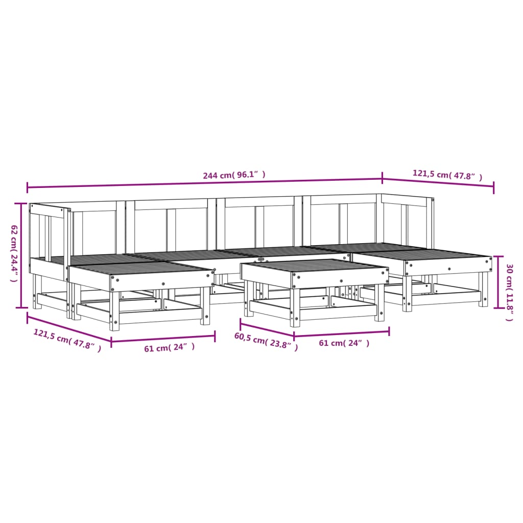 Vidaxl Juego De Muebles De Jardín 7 Piezas Madera Maciza De Pino Negro_2