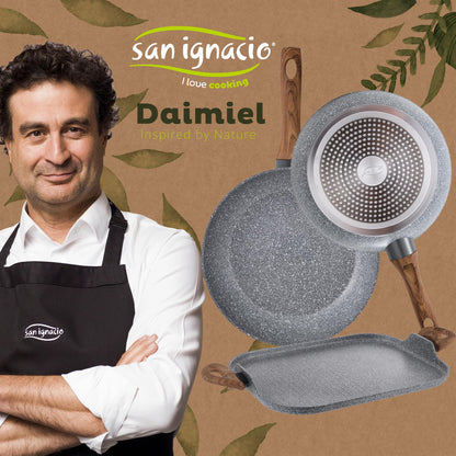 Set 2 Sartenes Ø18 Ø26 Y Asador Grill 35,5x28,3 Daimiel, Aluminio Forjado, Inducción