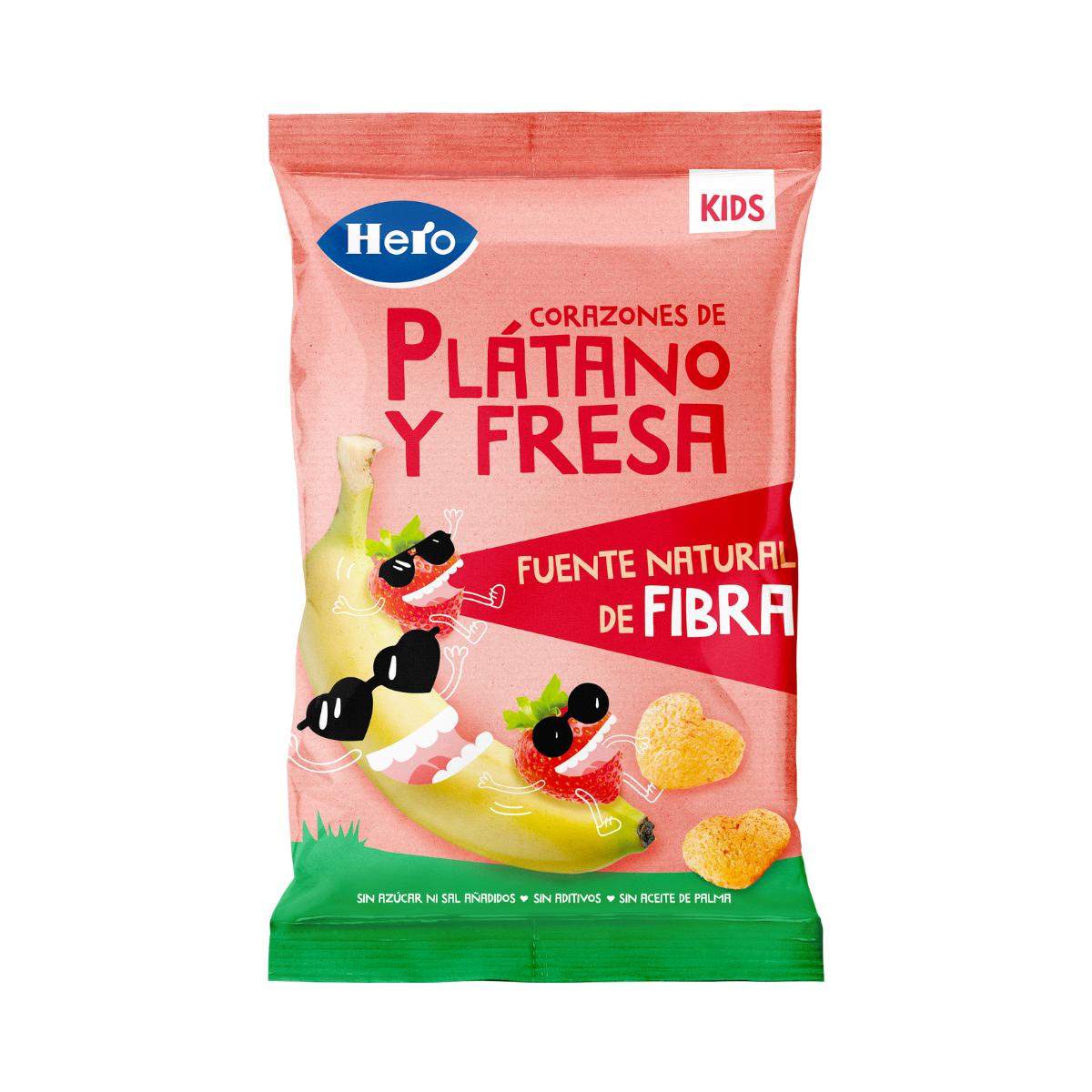 Hero-Kids Salgadinhos de Banana e Morango em Forma de Coração 30g