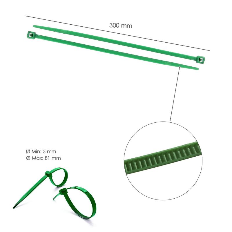 Brida Nylon 100%. Color Verde 4,6 X 300 Mm. Bolsa 100 Unidades. Abrazadera Plastico, Organizador Cables, Alta Resistencia_1