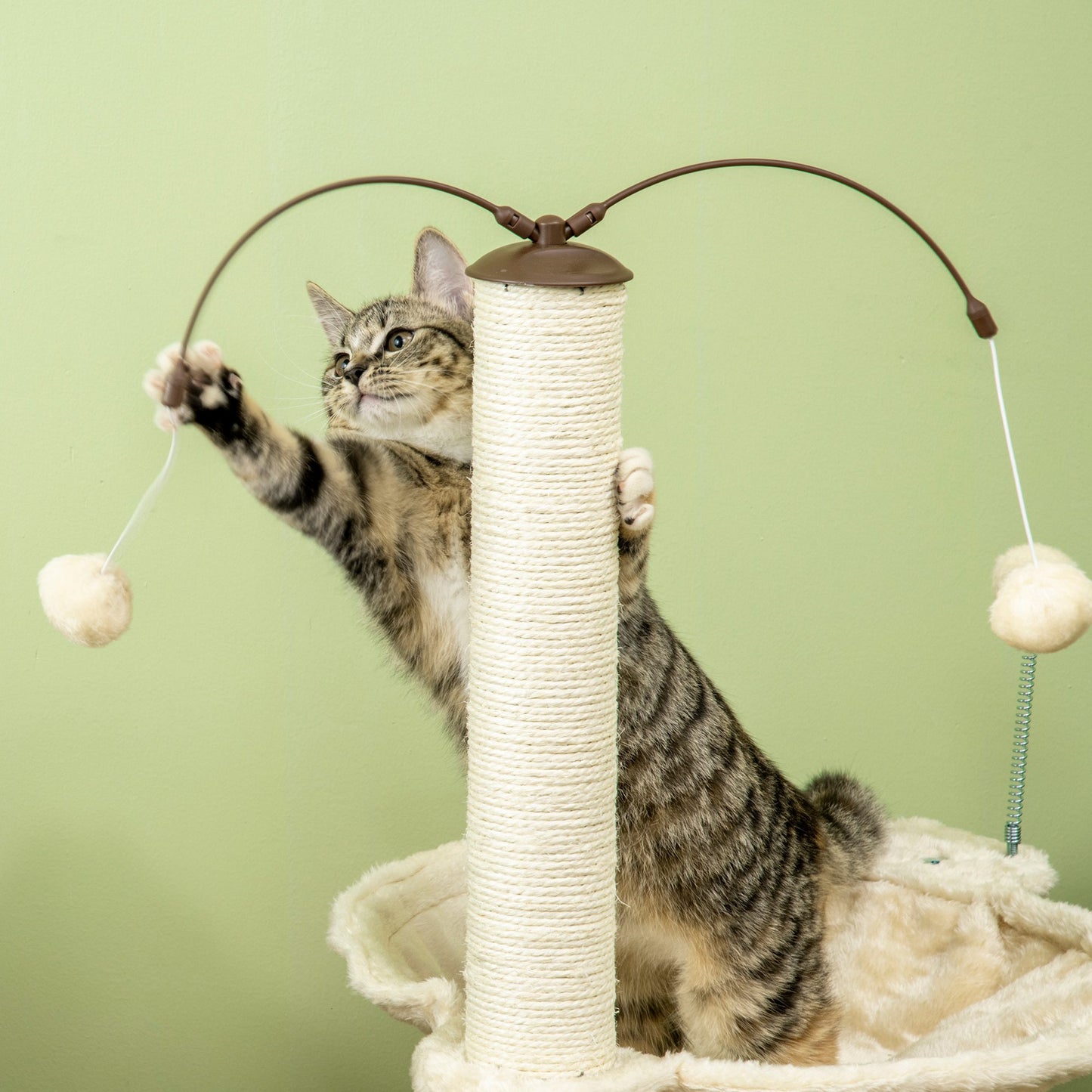 Pawhut Árbol Rascador Para Gatos Altura 90 Cm Con Hamaca Postes De Sisal Y Bolas_3