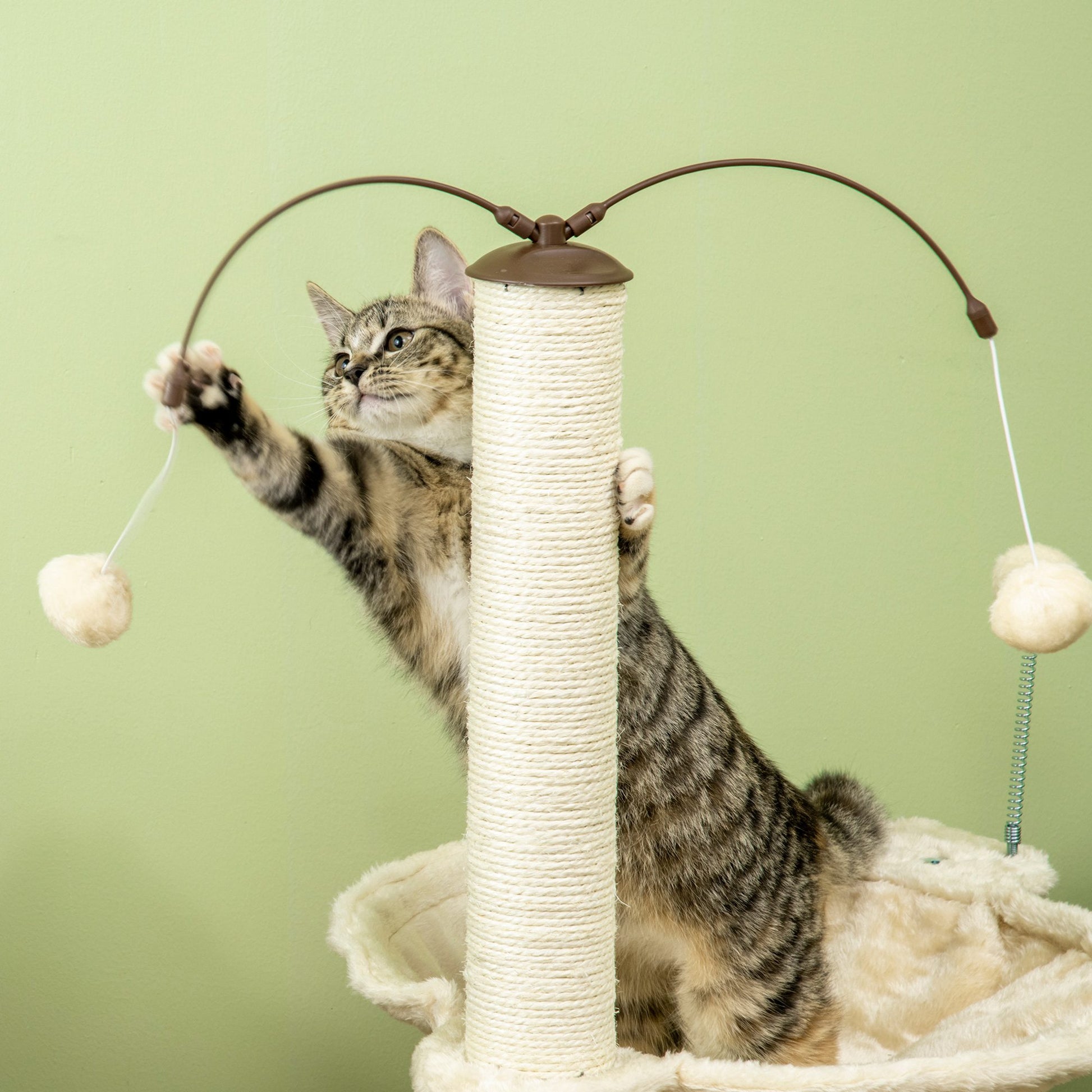 Pawhut Árbol Rascador Para Gatos Altura 90 Cm Con Hamaca Postes De Sisal Y Bolas_3