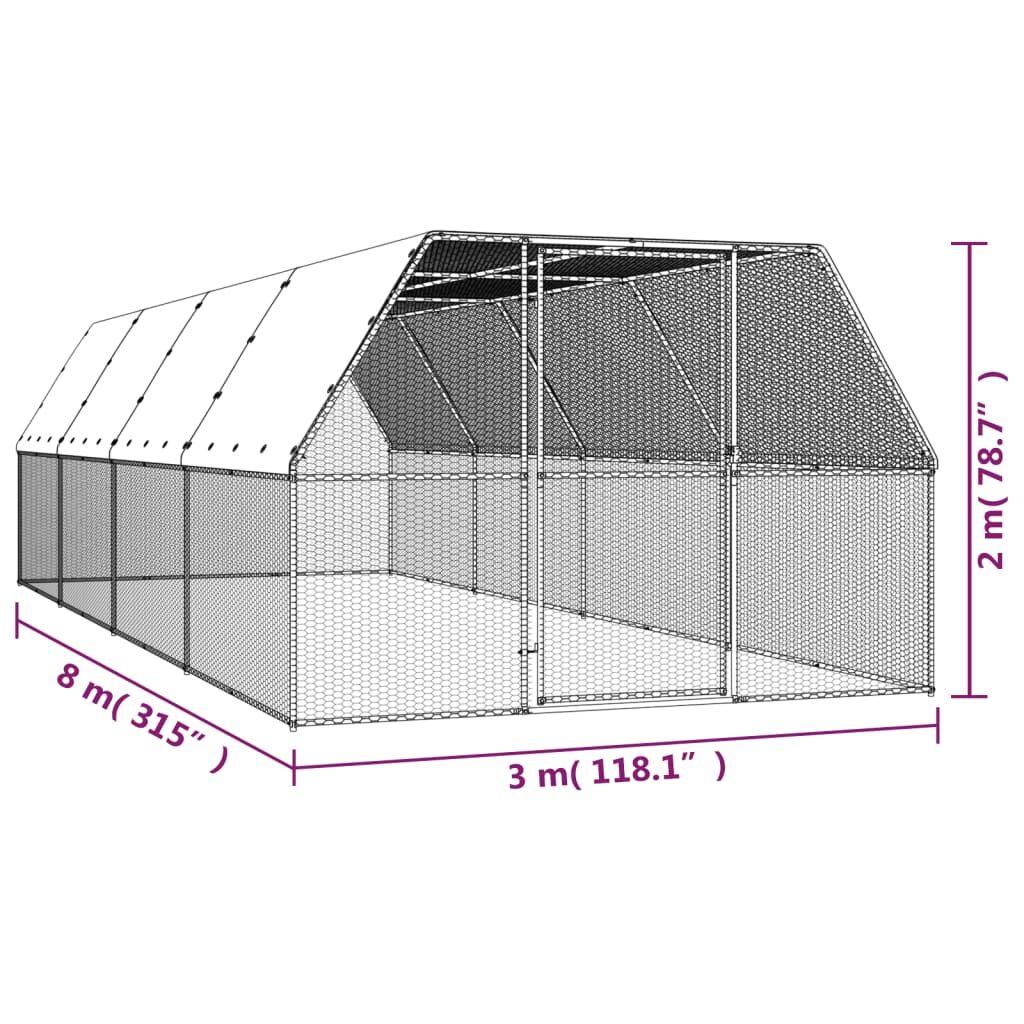 Vidaxl Jaula Gallinero De Acero Galvanizado 3x8x2 M_2