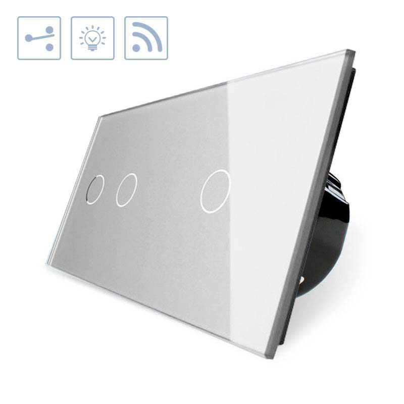 Conmutador Táctil + Remoto, 3 Botones, Frontal Gris_1