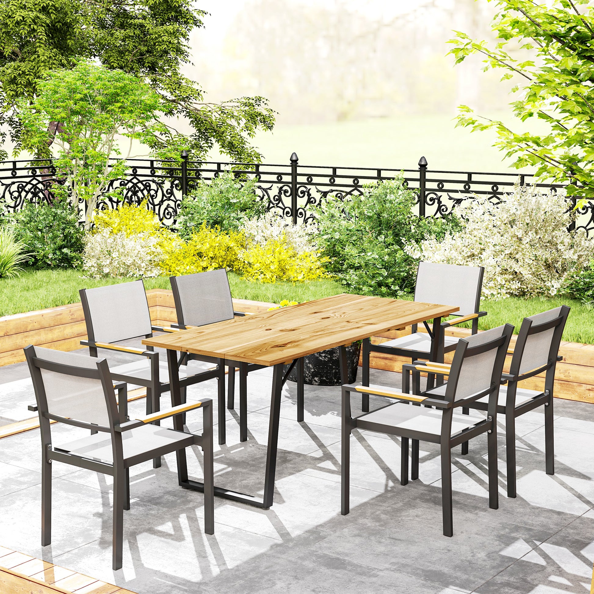 Outsunny Mesa Comedor De Jardín De Madera Con Encimera De Listones Natural_3