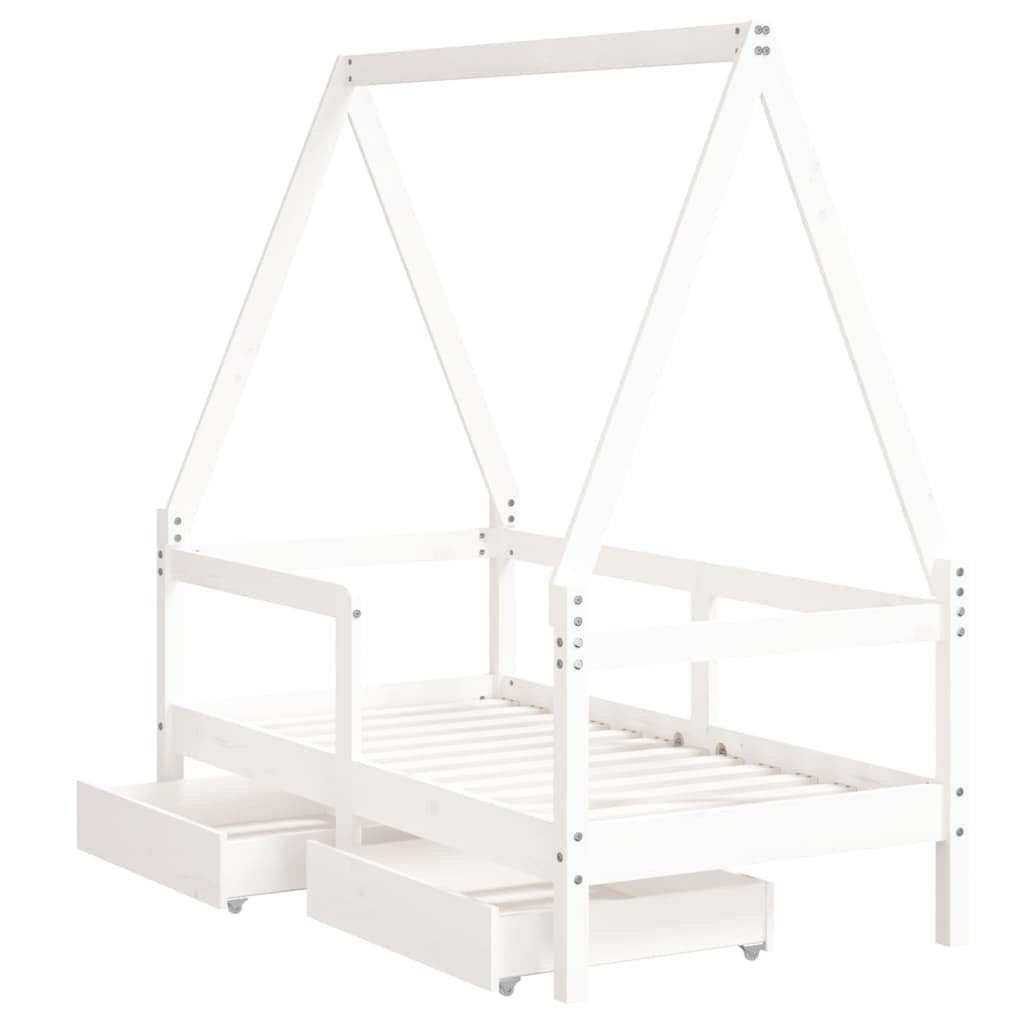 Vidaxl Estructura Cama Niños Con Cajones Madera Pino Blanco 70x140 Cm_3