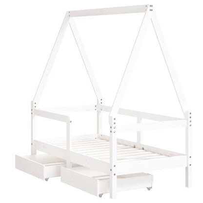 Vidaxl Estructura Cama Niños Con Cajones Madera Pino Blanco 70x140 Cm_3