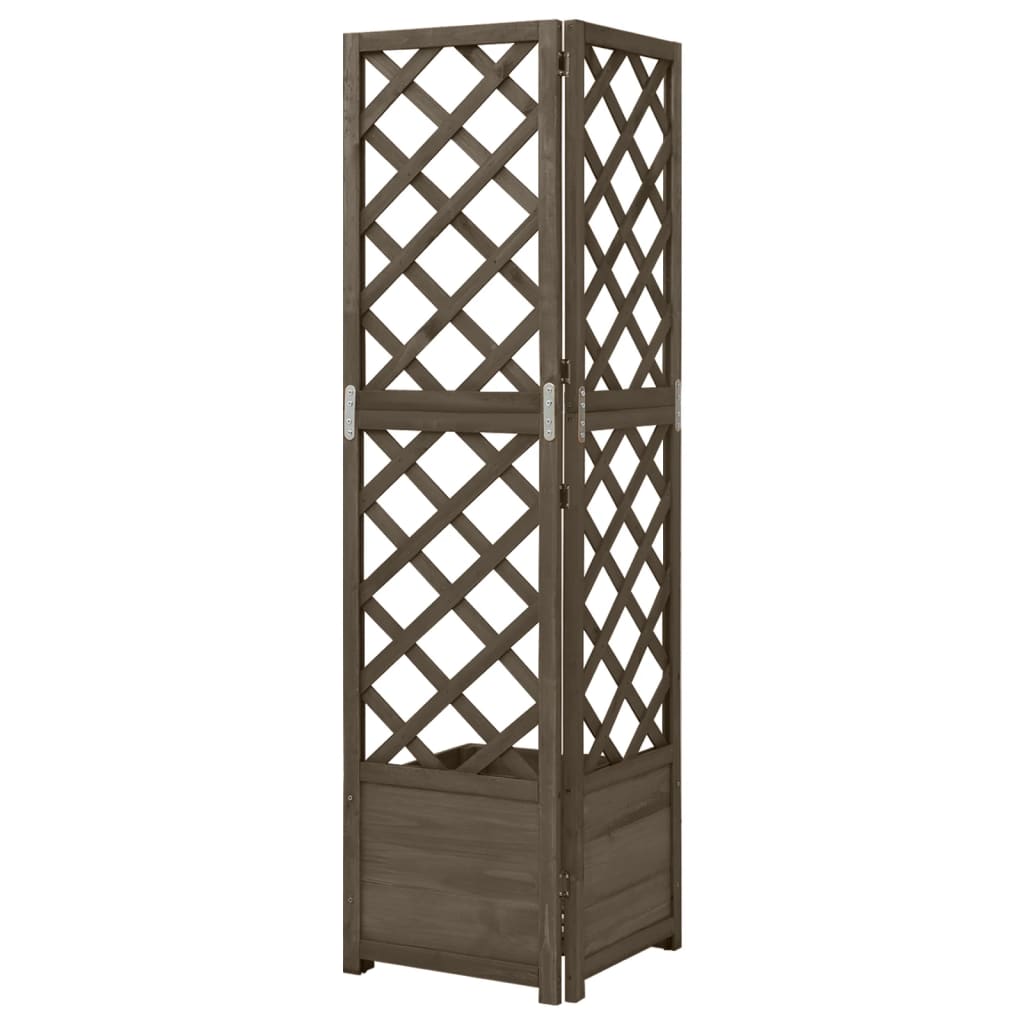 Jardinera De Enrejado De Esquina Madera Abeto Gris 40x40x150 Cm_2