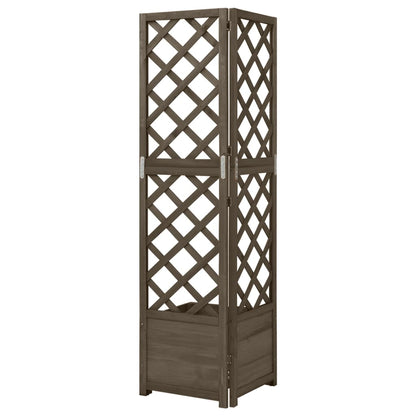 Jardinera De Enrejado De Esquina Madera Abeto Gris 40x40x150 Cm_2