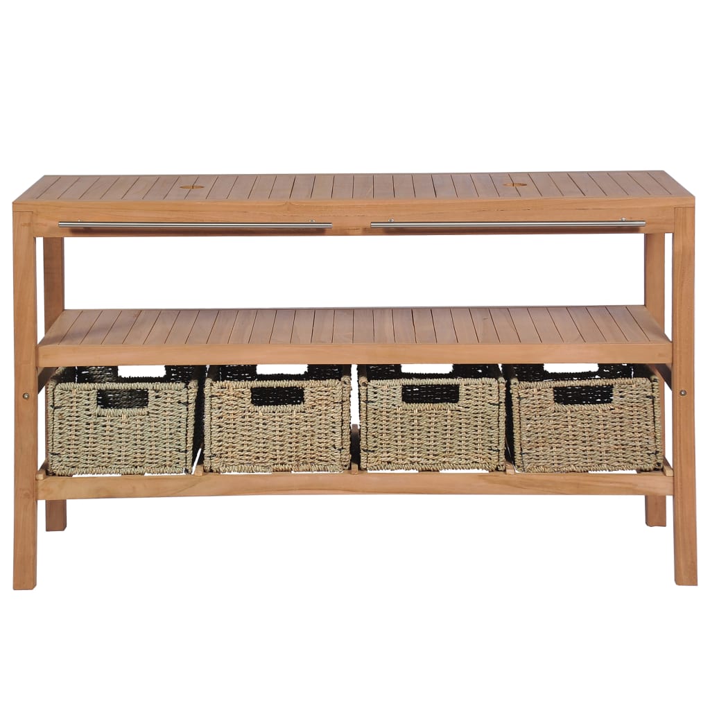 Mueble Lavabo Tocador Madera Teca Maciza 4 Cestas 132x45x75 Cm_2