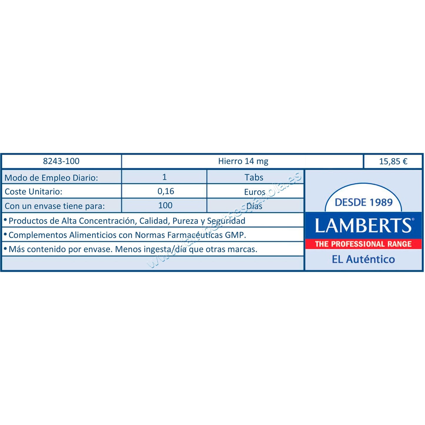 Ferro 14 mg Lambert 100 comprimidos