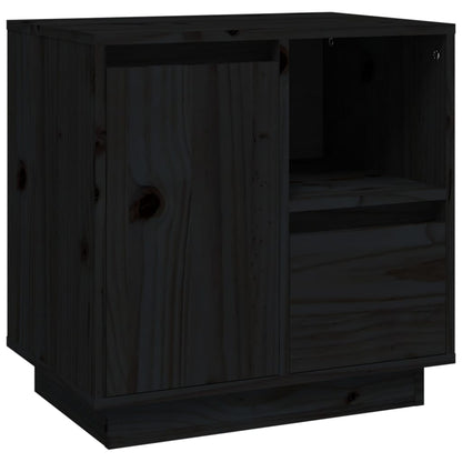 Mesita De Noche Madera Maciza De Pino Negro 50x34x50 Cm_0