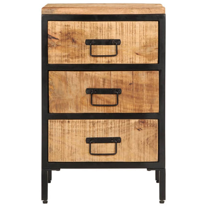 Mesita De Noche 3 Cajones Madera Maciza Mango Rugosa 40x35x53cm_1
