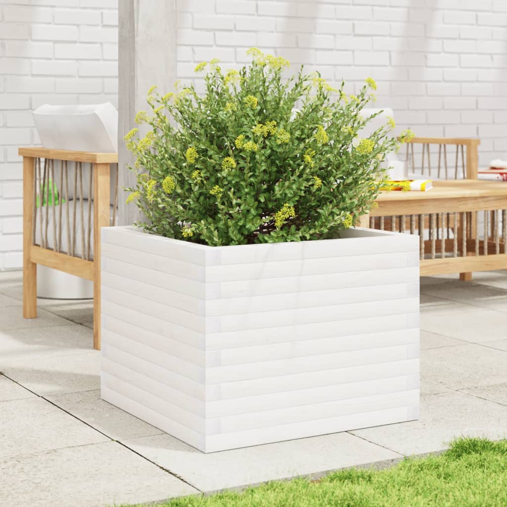 Jardinera De Madera Maciza De Pino Blanca 60x60x46 Cm_2