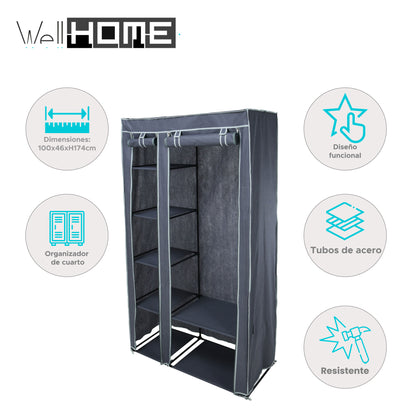 Well Home Armario Organizador De Ropa Con Barra De Acero Y 5 Estantes 100x46xh174cm_1