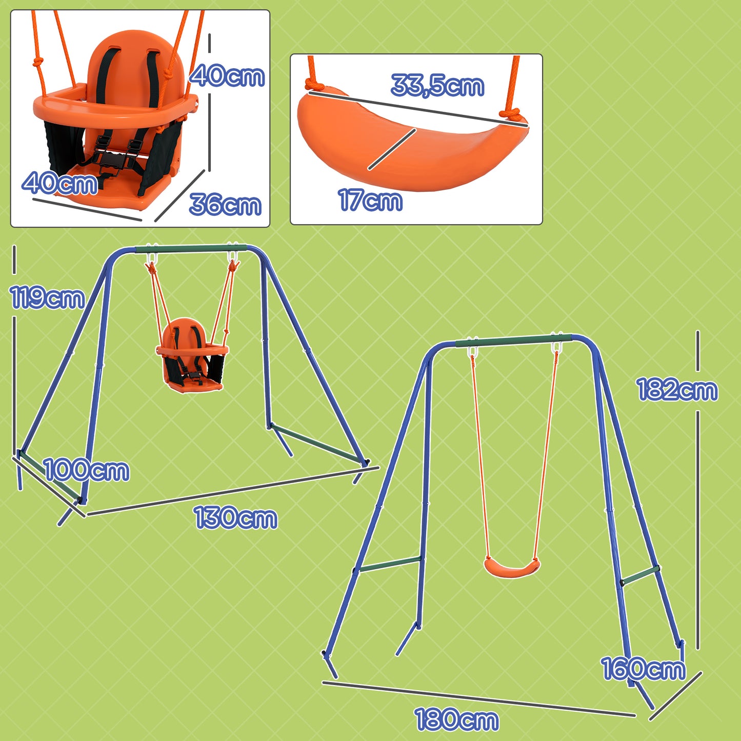 Outsunny Columpio Infantil Con Cinturón De Seguridad 180x160x182 Cm Naranja_2
