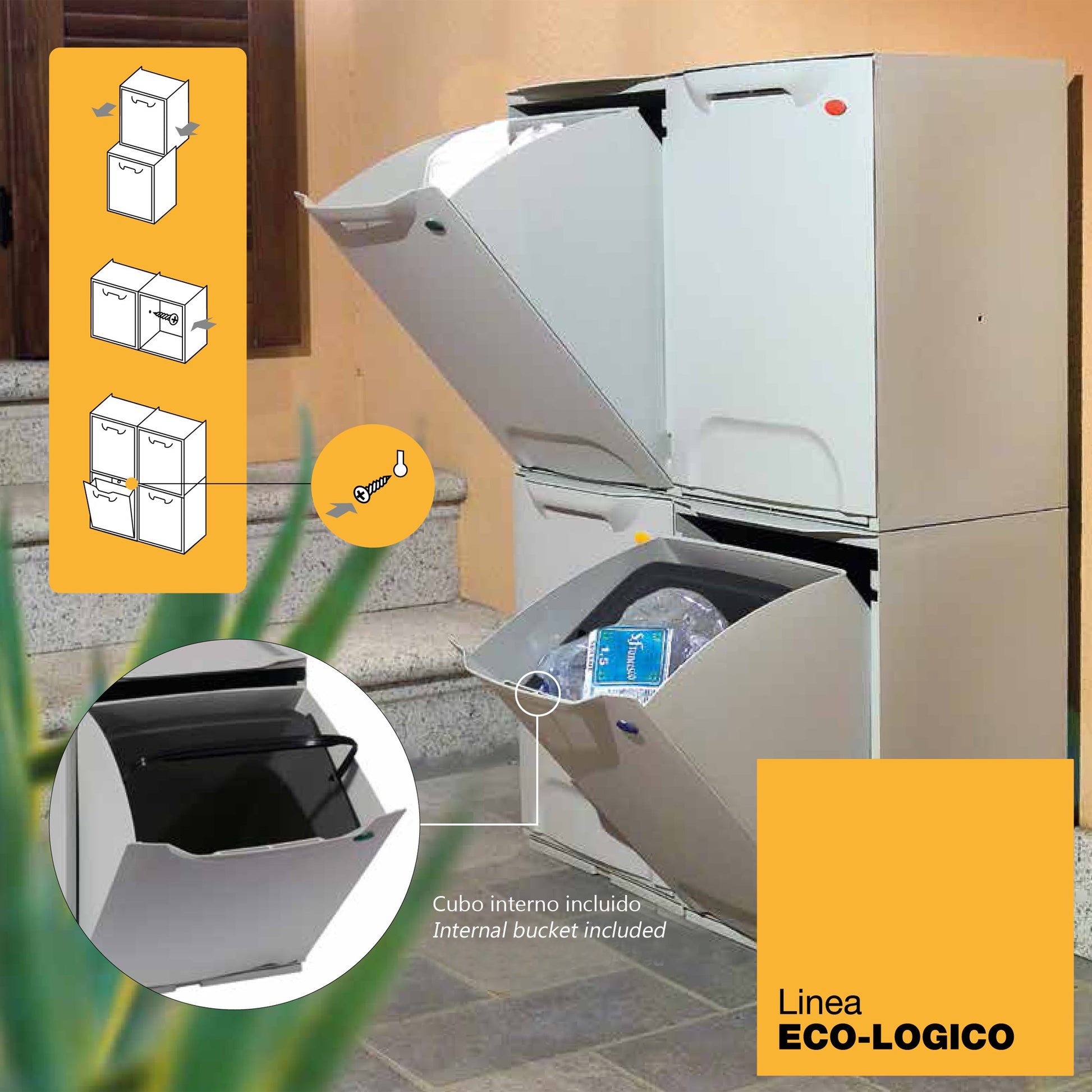 Papelera Reciclaje En Polipropileno Color Rojo, Con Depósito 20 L En El Interior_2