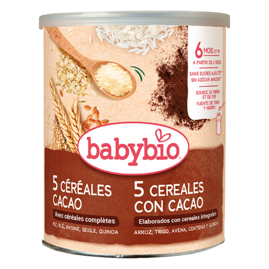 Papa de Cereais Babybio 5 com Cacau a partir dos 6 meses 220 g
