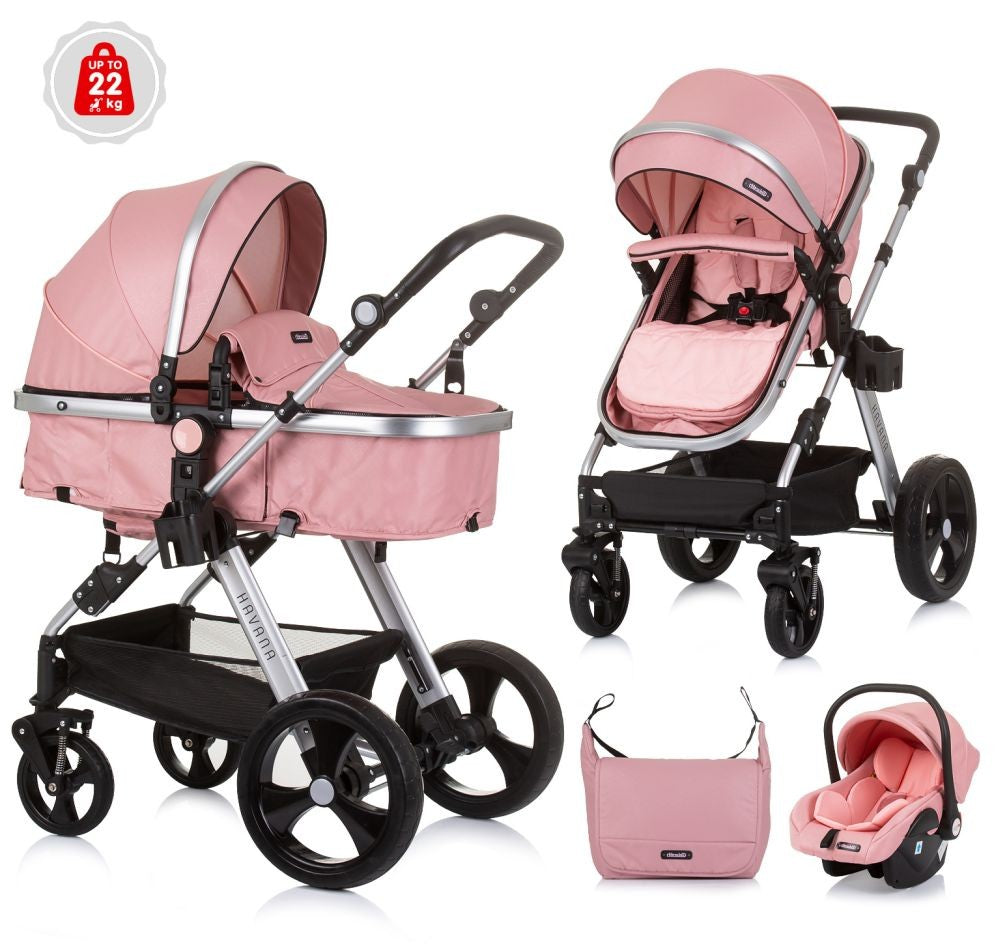 Carrito De Bebé Havana Trio Convertible Hasta 22 Kg Con Bolso Y Mosquitera Flamingo_0