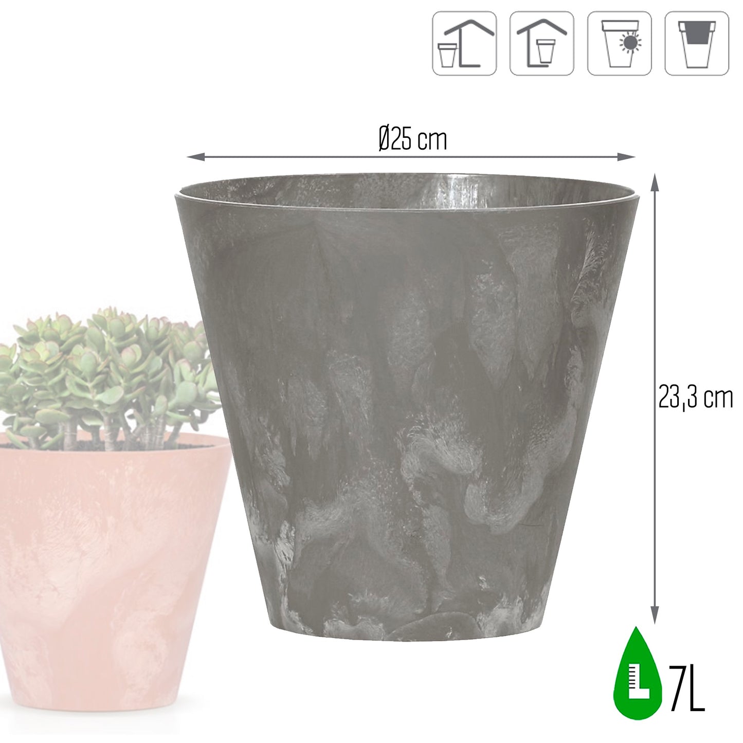 Maceta Tubus Beton Effect 7l., Dimensiones (mm) 250x250x233, Color Marengo