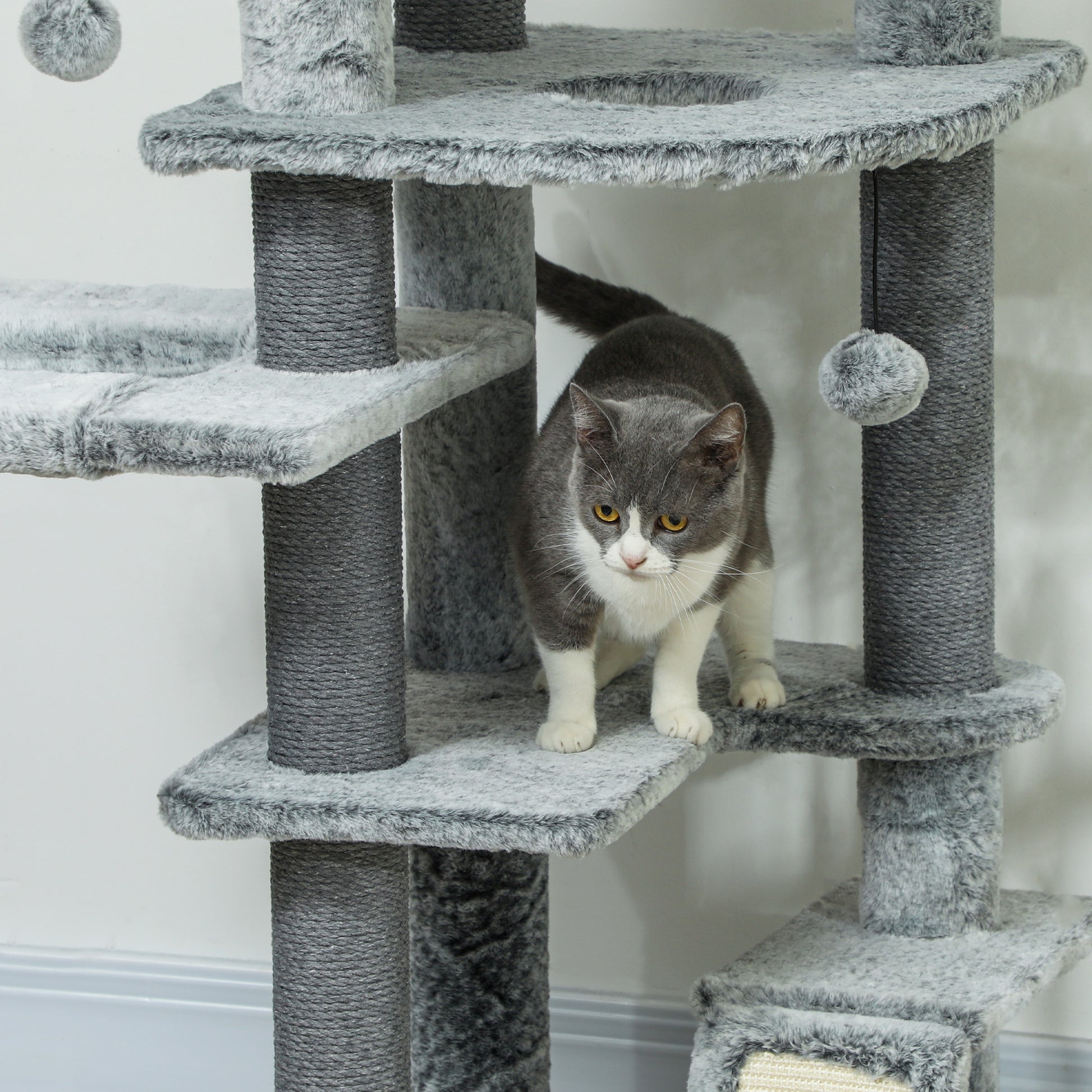 Pawhut Árbol Para Gatos De Suelo A Techo De 225-255 Cm Con Altura Ajustable Gris_4