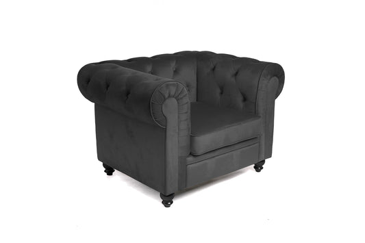 Sillón Chesterfield Cómodo Oficina Sala De Estar Dormitorio Terciopelo Gris Antracita Vintage 110x82x72cm- Muebles De Salón_0