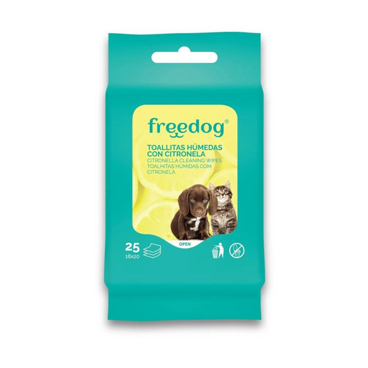 Freedog Citronella Pocket Toalhetes Húmidos para Cães e Gatos, 25 Unidades