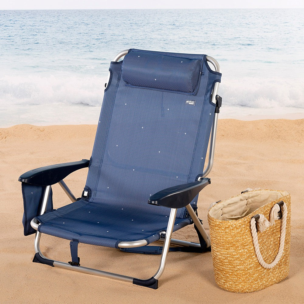 Silla De Playa Y Tumbona Baja Antivuelco 4 Posiciones Marino C/cojín Y Bolsillo Aktive_1