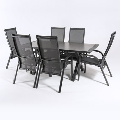 Conjunto Mesa Y Sillas De Exterior, Aluminio Reforzado Color Antracita, Mesa 180 Cm + 6 Sillones Reclinables, Patas En Forma De X_2