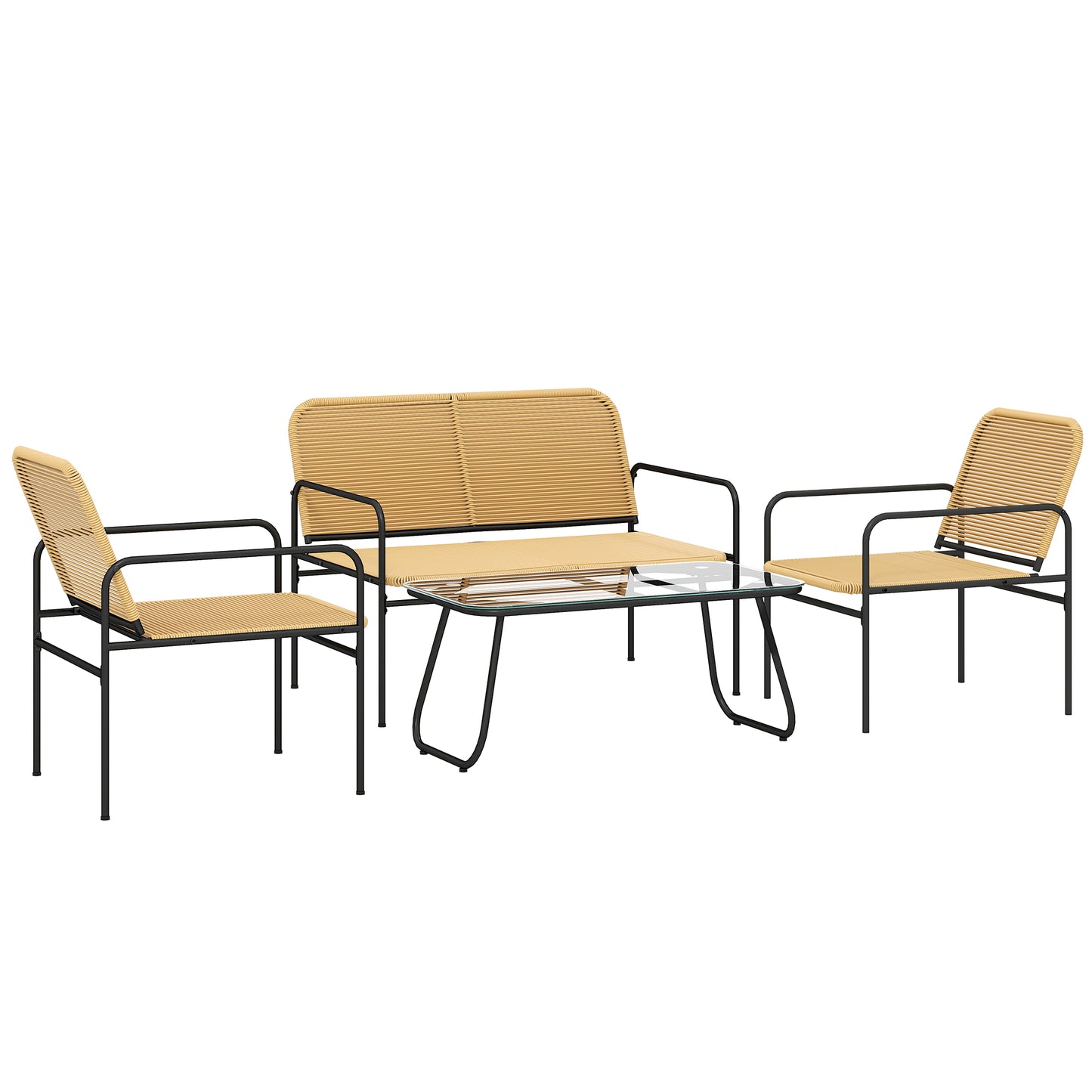 Outsunny Conjunto Jardín Exterior De Ratán Con 2 Sillones Sofá De 2 Plazas Mesa_0