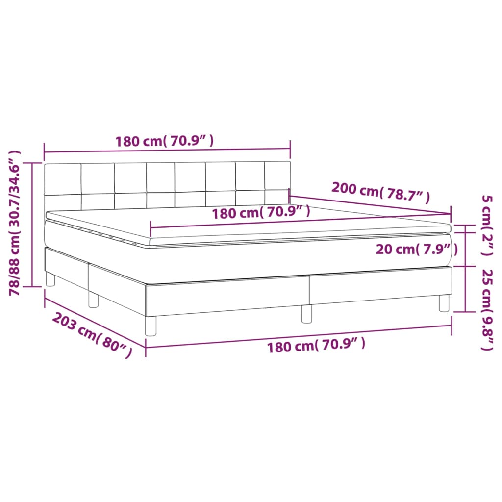 Cama Box Spring Con Colchón Y Led Tela Gris Oscuro 180x200 Cm / Vetonek_4