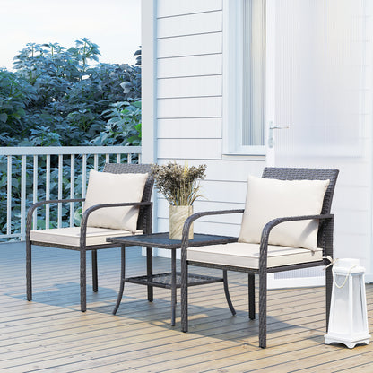 Outsunny Muebles De Jardín Con 2 Sillas Con Cojines Lavables Y Mesa Con Estante_3