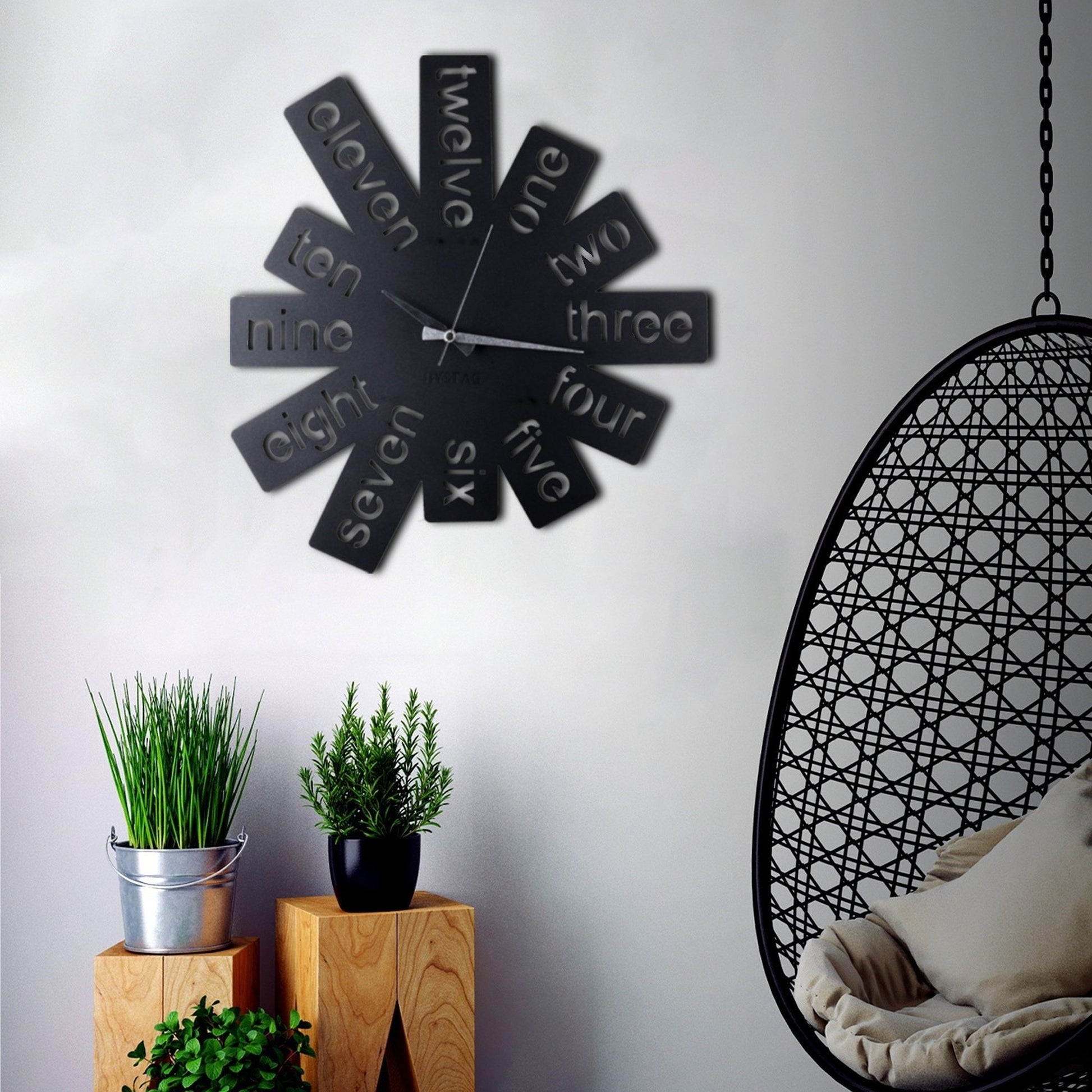 Reloj De Pared Metal Números En Inglés 50x50_5