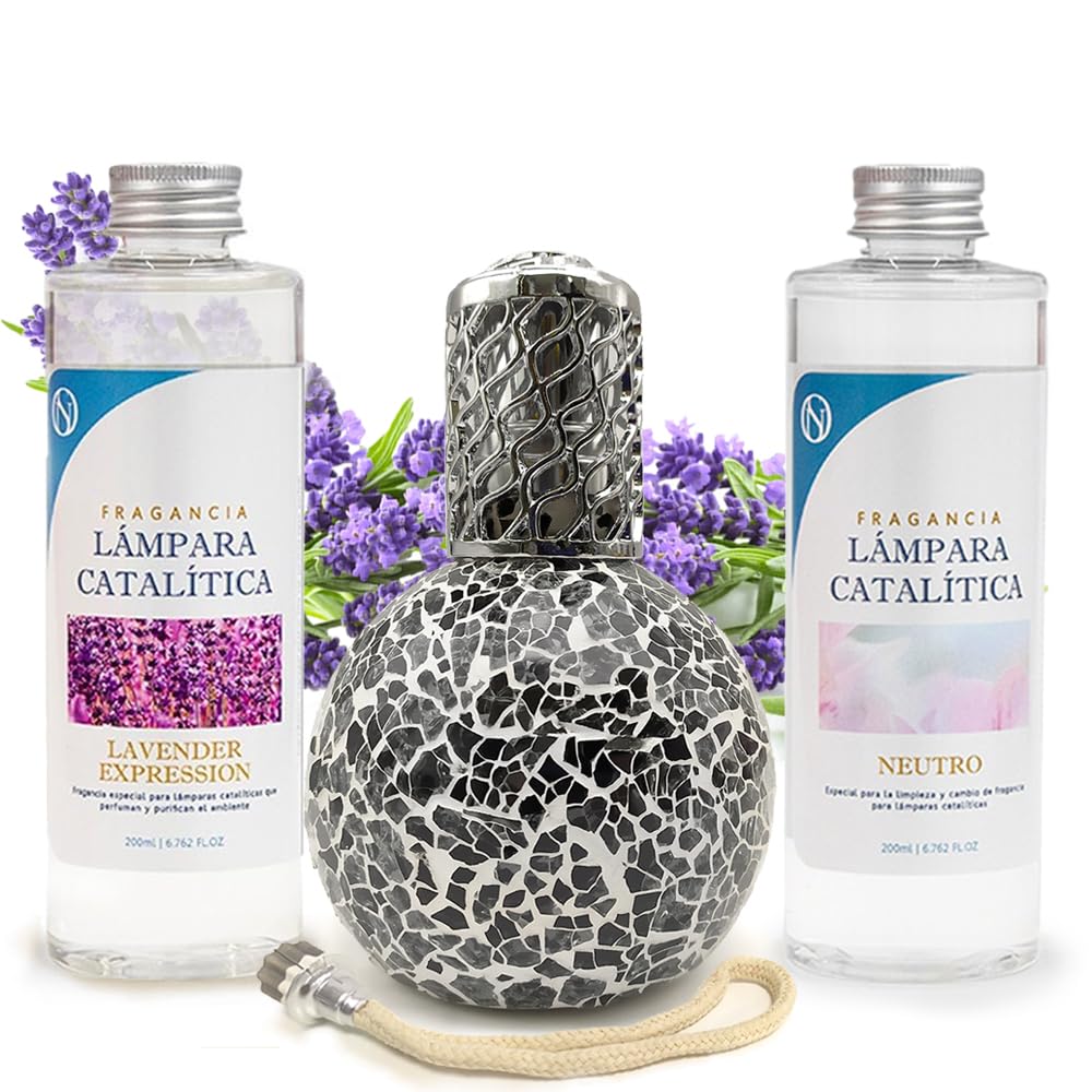 Pack Lámpara Catalítica Mosaico Negro + Fragancia Lavender Expression 200ml + Limpiador Neutro 200ml + Mecha De Repuesto_0