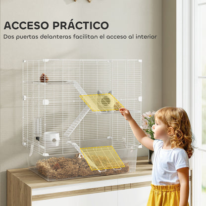 Pawhut Jaula Para Hurones De 4 Niveles Con Bandeja Inferior 73x47x80 Cm Blanco_5