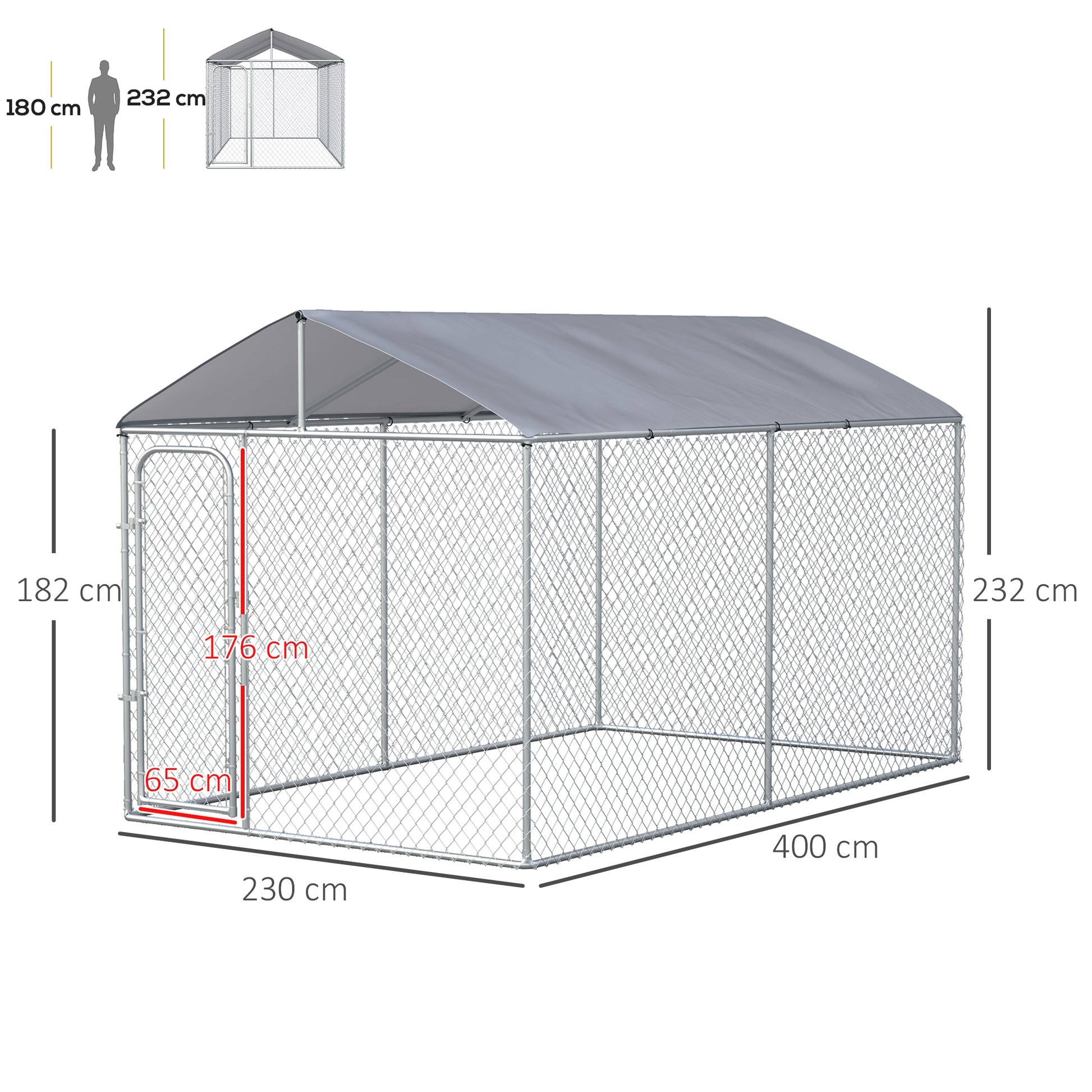 Pawhut Perrera Con Toldo Anti-uv Impermeable Con Puerta 4x2,3x2,3 M Plata_2