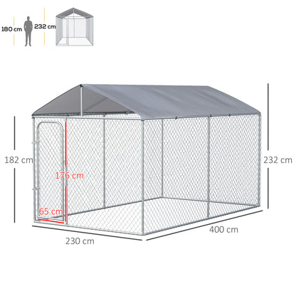 Pawhut Perrera Con Toldo Anti-uv Impermeable Con Puerta 4x2,3x2,3 M Plata_2