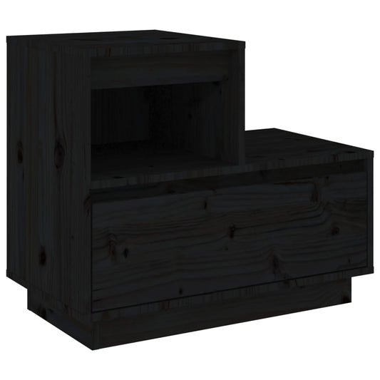Mesita De Noche Madera Maciza De Pino Negro 60x34x51 Cm_0