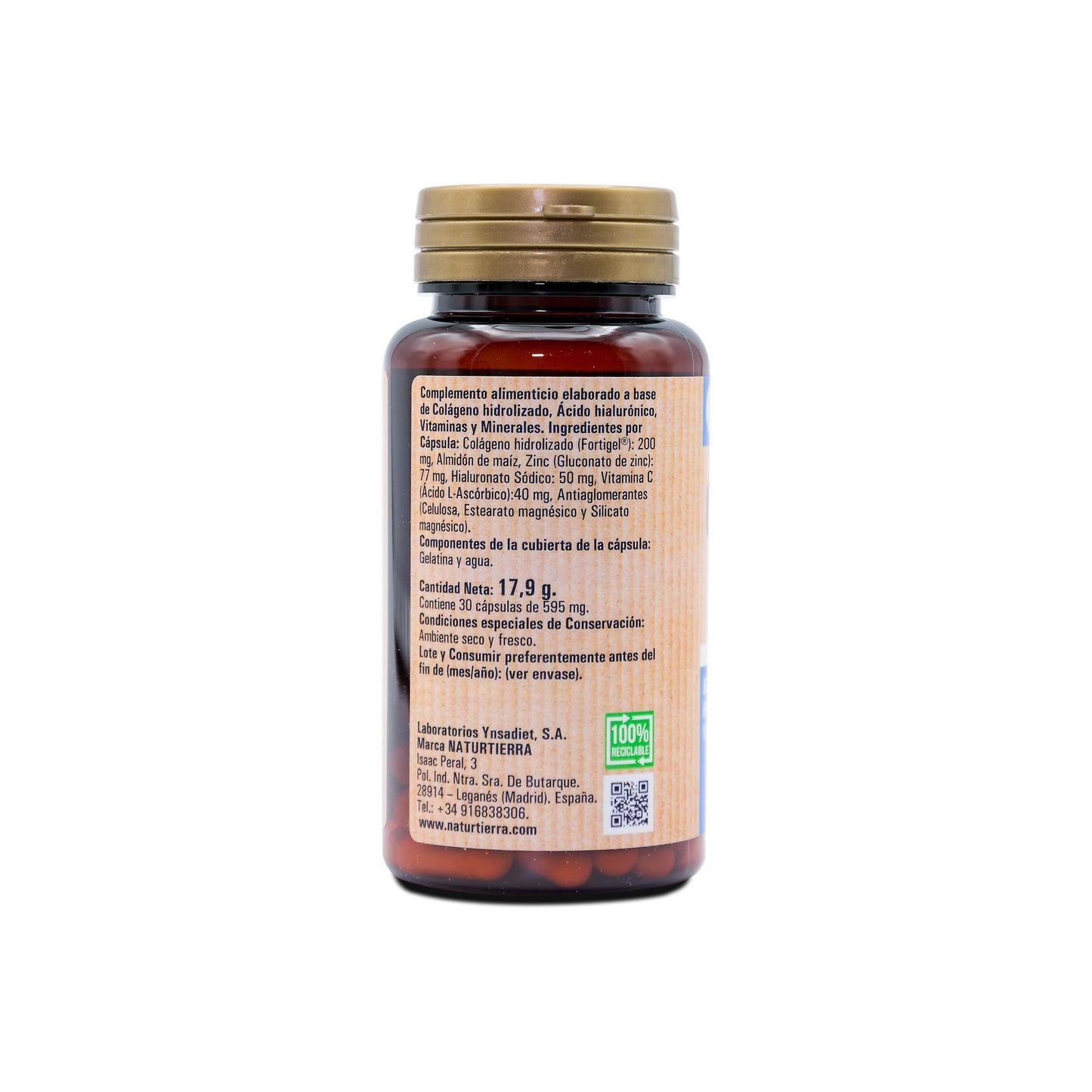 Colagénio + Ácido Hialurónico + Vitamina C + Zinco, 30 cápsulas. NaturTierra