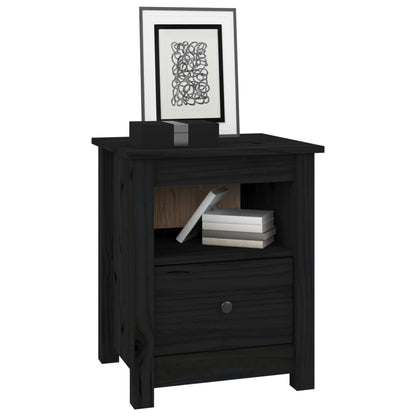 Mesita De Noche Madera Maciza De Pino Negra 40x35x49 Cm_1