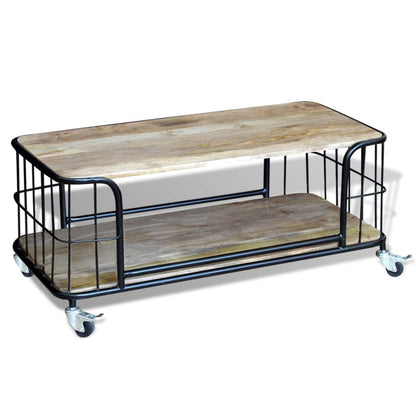 Mesa De Centro De Madera Maciza De Mango 100x50x35 Cm_1