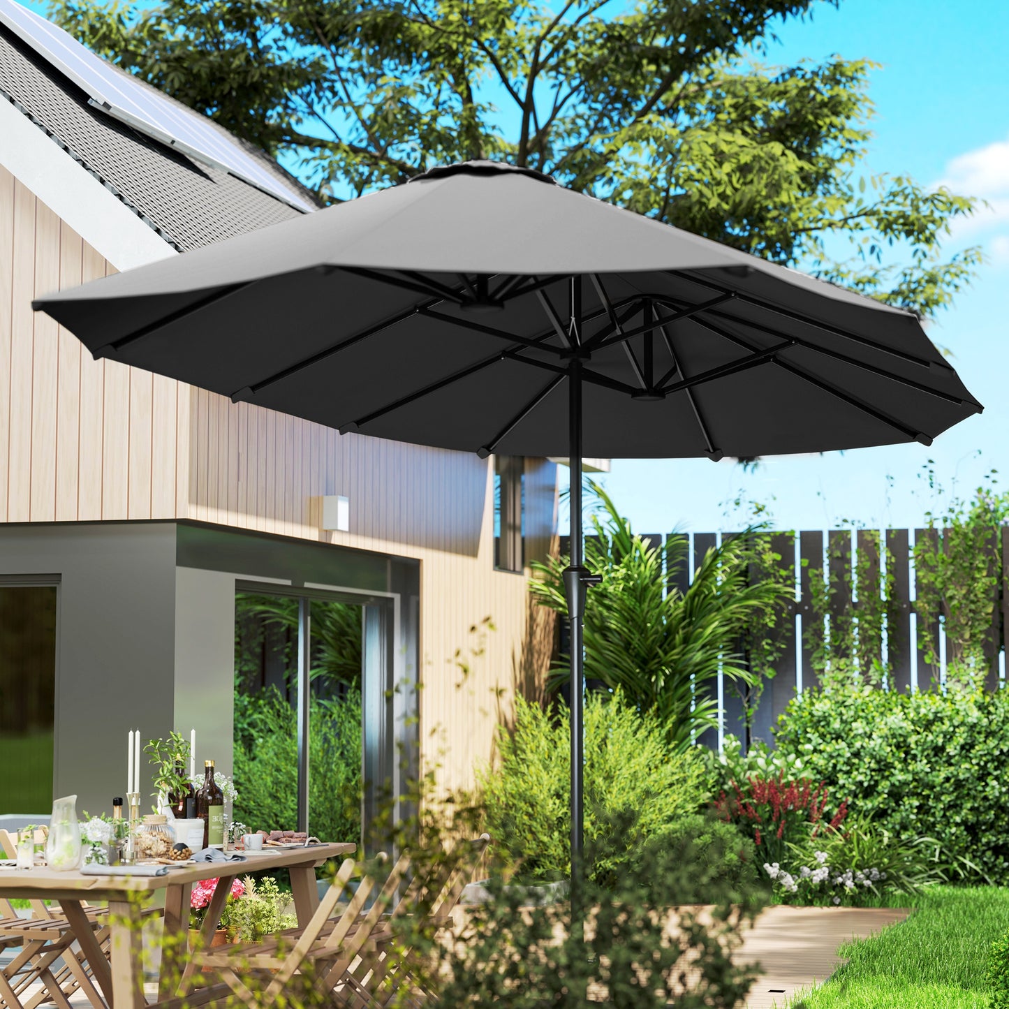 Outsunny Sombrilla Doble 4x2,2 M Con Manivela Manual Impermeable Gris Oscuro_4