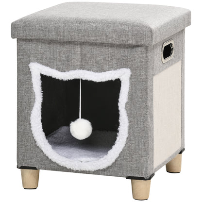 Pawhut Cama Cueva De Gatos 2 En 1 Tipo Reposapiés 35,5x35,5x42,5 Cm Gris_1