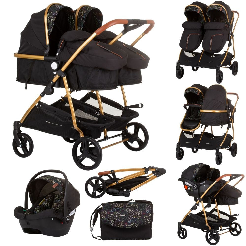 Carrito De Bebé Gemelar Dúo Smart Con 1 Grupo 0+ Obsidian Leaves_0