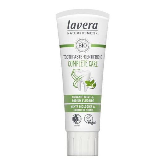 Pasta de dentes de cuidado completo com flúor de menta orgânico e fluoreto de sódio, Lavera 75 ml