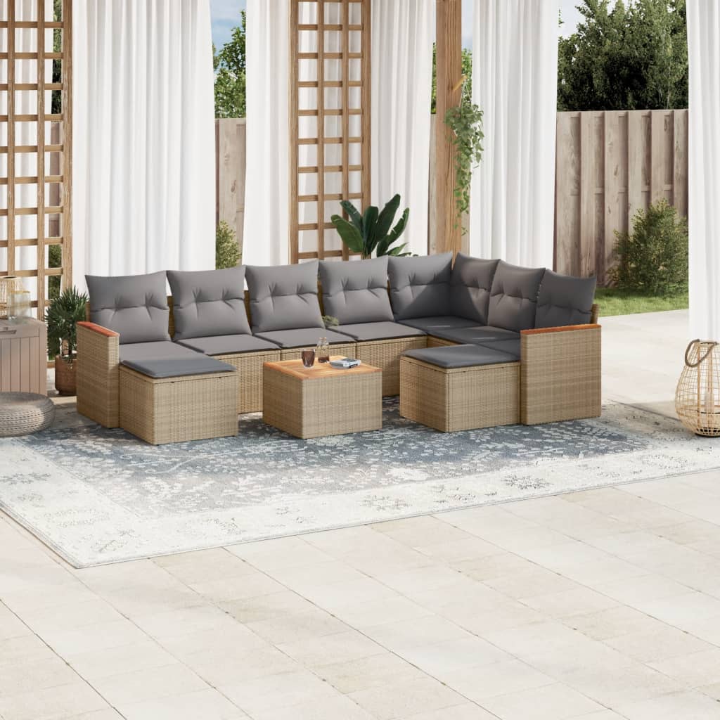 Juego De Sofás Jardín Con Cojines Beige 10 Pzas Ratán Sintético / Vetonek_2